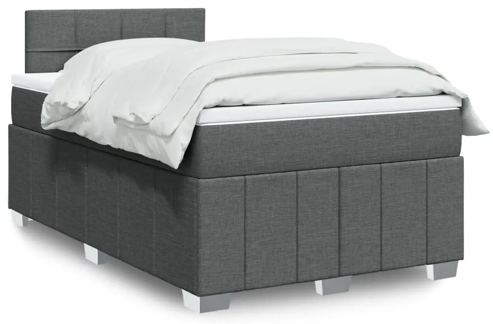 vidaXL Pat box spring cu saltea, gri închis, 120x200 cm, textil