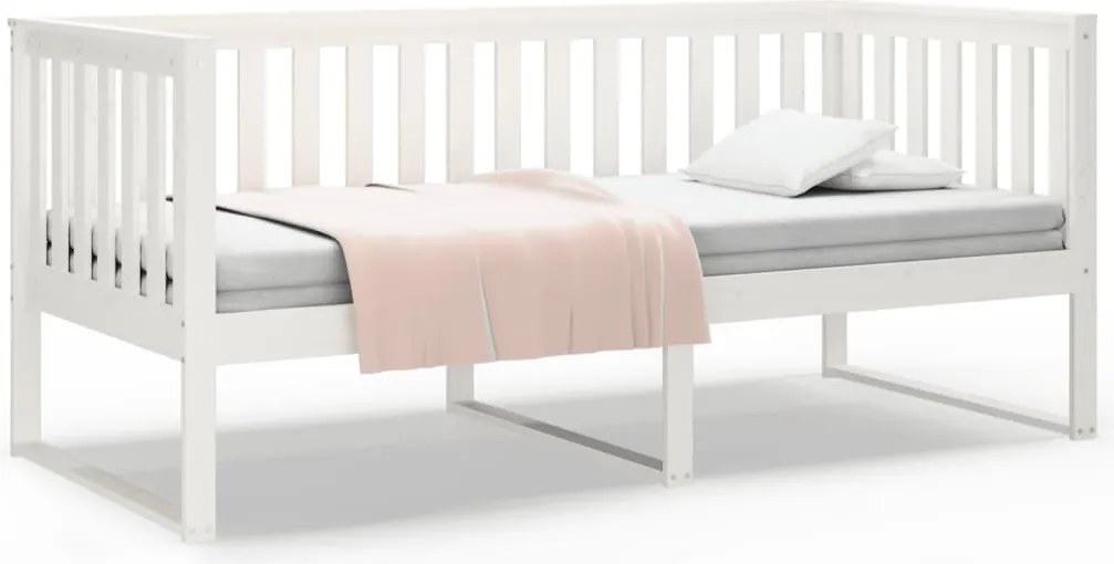 vidaXL Pat de zi fără saltea, alb, 90x190 cm, lemn masiv pin