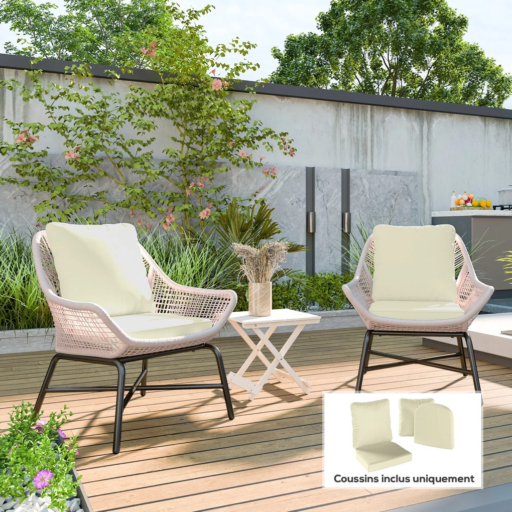 Outsunny Set de 2 perne pentru șezut cu spătar, pernă de șezut și de spătar pentru exterior și interior, crem | Aosom Romania
