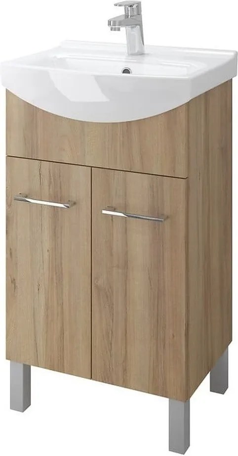 Set dulap baie 2 usi cu lavoar Cersanit Olivia 60, nuc, montat Nuc