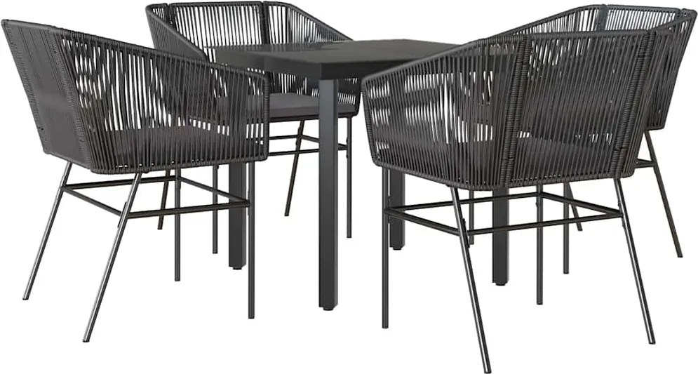 vidaXL Set de sufragerie de grădină 5 piese neagră Sticlă Poly Rattan