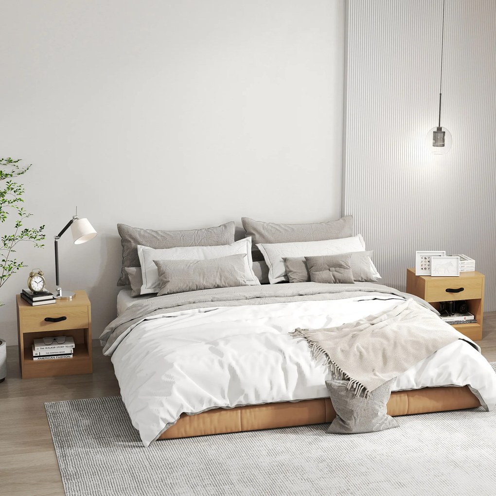 HOMCOM Set de 2 Noptiere cu Sertar și Compartiment Deschis pentru Sufragerie 39x28x41 cm Natural | Aosom Romania