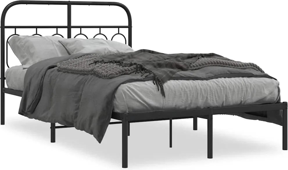 vidaXL Cadru de pat metalic cu tăblie, negru, 120x200 cm