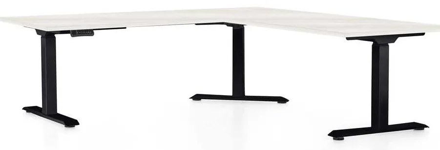 Masă înălțime reglabilă OfficeTech Angle, 180 x 200 cm, picioare negre, frasin alb