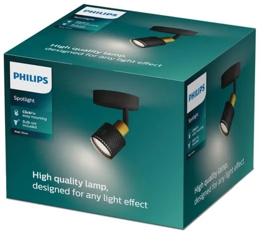 Spot Philips NIALL 1xGU10/5W/230V negru/alamă