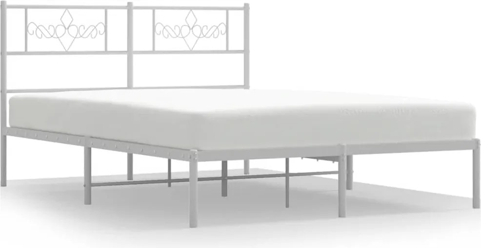 vidaXL Cadru de pat metalic cu tăblie, alb, 150x200 cm