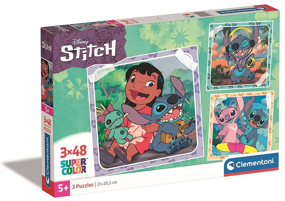 Disney Lilo și Stitch Music Cântând la chitară puzzle 3x48 pcs Clementoni