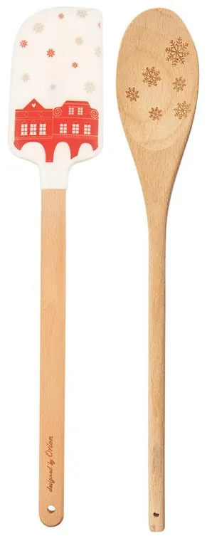 Set spatulă şi lingură de lemn CRĂCIUN albă