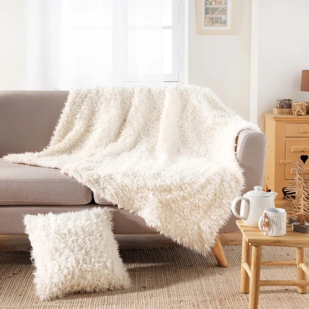 Pătură albă din blană artificială 125x150 cm Mouton – douceur d'intérieur