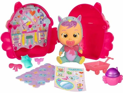 Papusa bebelus, IMC Toys Wow mini Cry Babies model House of the Winged cu 6 accesorii stralucitoare, roz