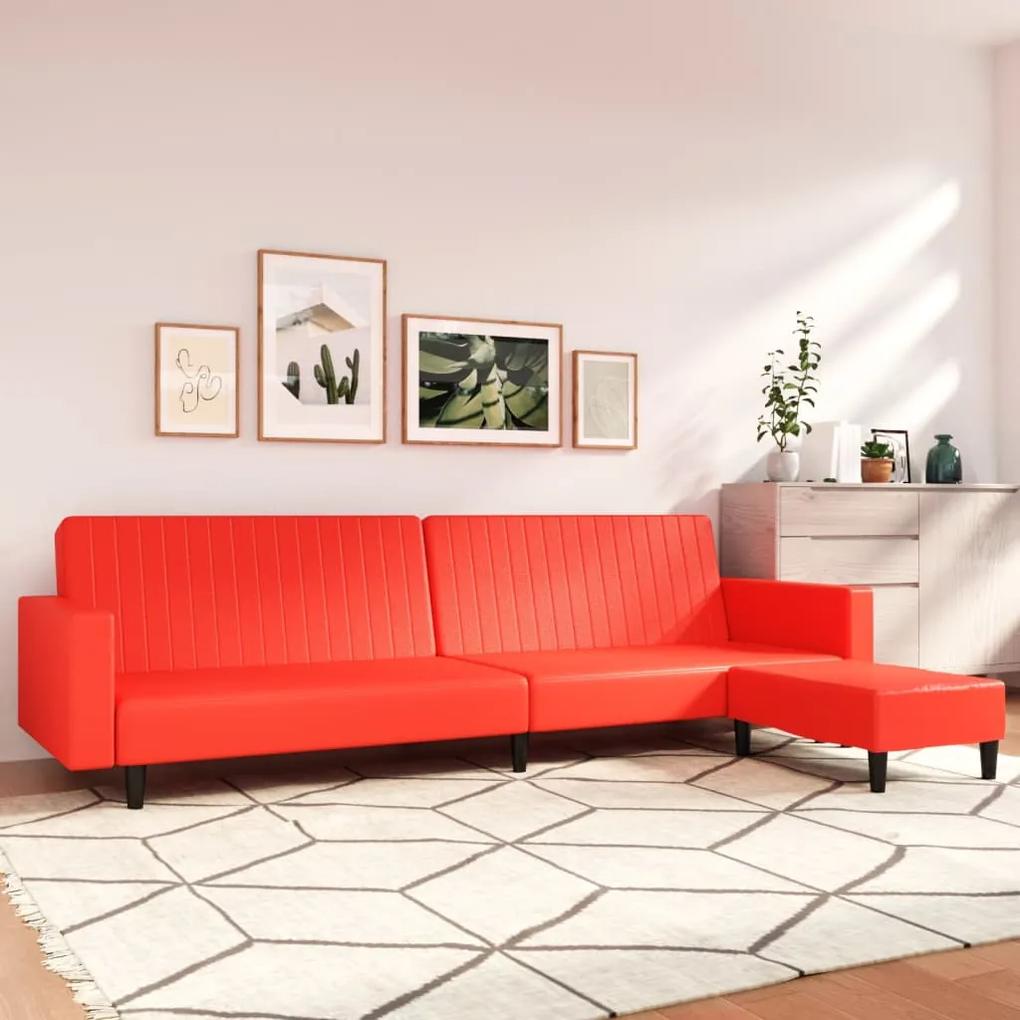 Canapea extensibilă 2 locuri, cu taburet, roșu, piele ecologică