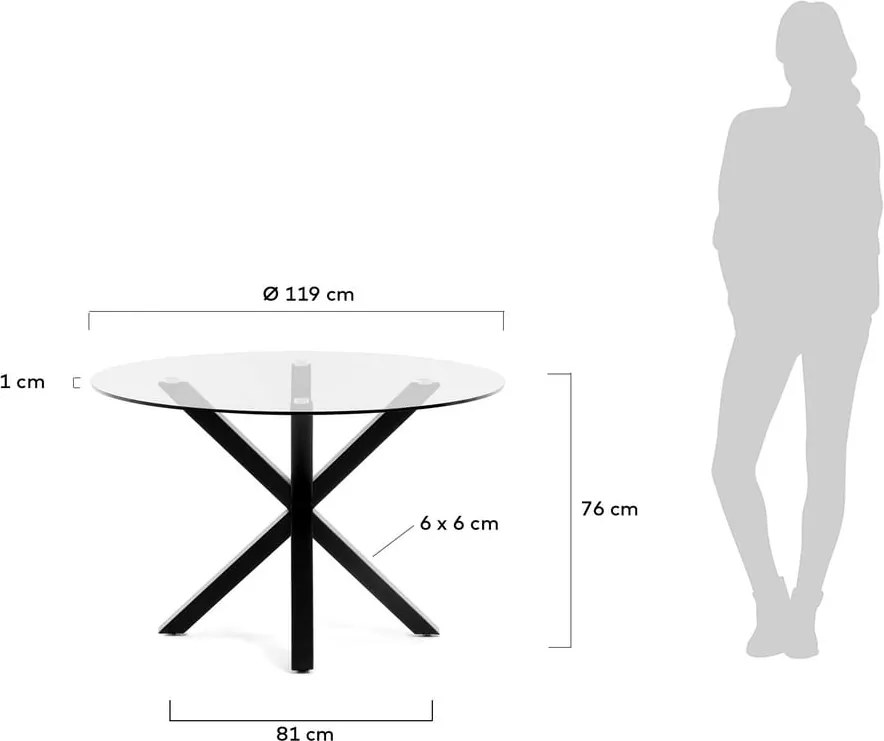 Masă rotundă dining cu blat din sticlă Kave Home, ø 119 cm