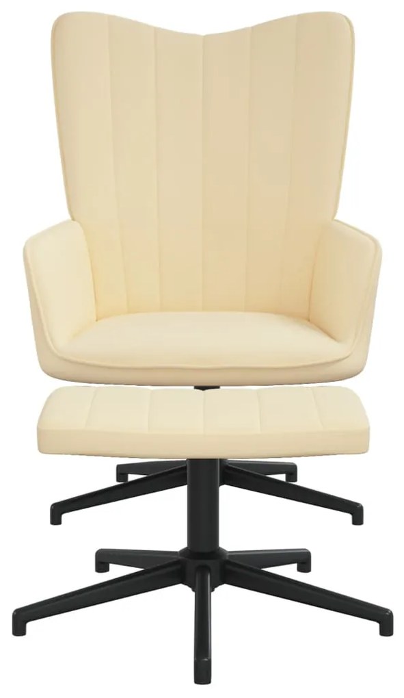 327719 vidaXL Scaun de relaxare cu taburet, alb crem, catifea