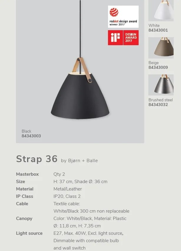 Pendul design nordic STRAP 36 bej 84343009 DFTP