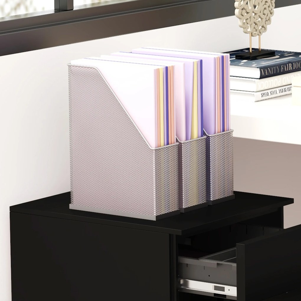 Vinsetto Container cu role și sertare, Negru, 3 sertare, blocabil, mobil, 37 cm x 43,5 cm x 60 cm | Aosom Romania