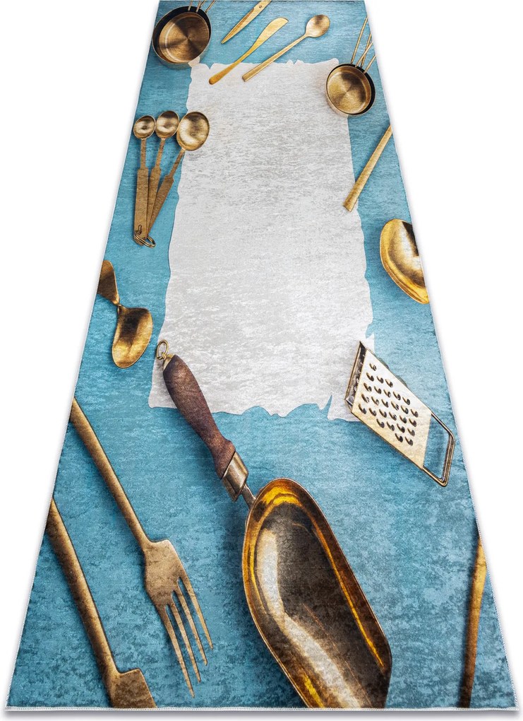 ANDRE 33220 covor lavabil linguri, bucatarie, anti-alunecare - albastru / aur