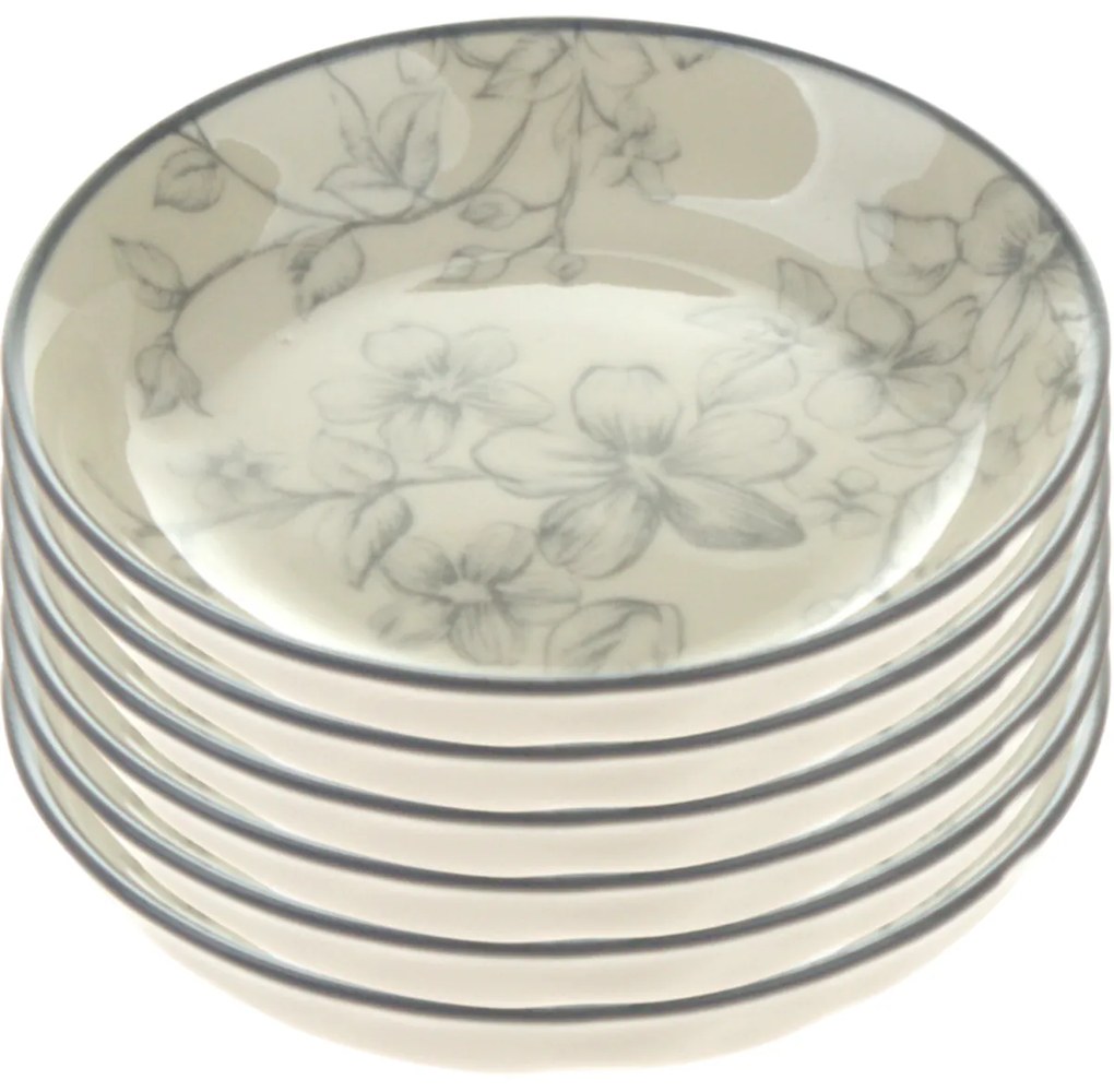 Set de 6 farfurii de desert Flori delicate 10 cm,gri