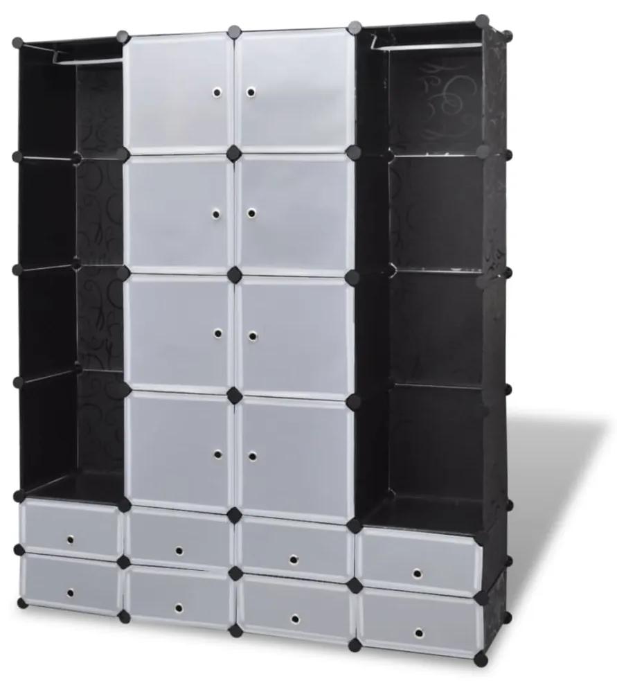 240501 vidaXL Dulap modular cu 18 compartimente alb și negru 37x146x180,5 cm