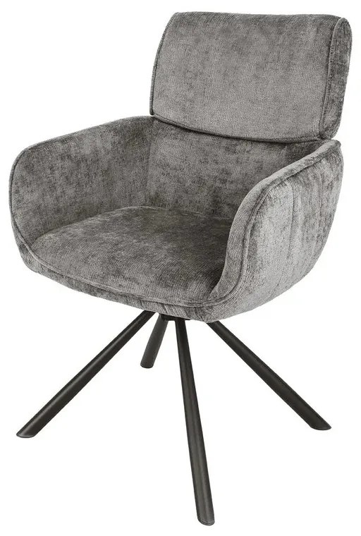Set de 2 scaune pivotante, Metal Negru, Chenille Gri, UNIQUE A-46321 VC