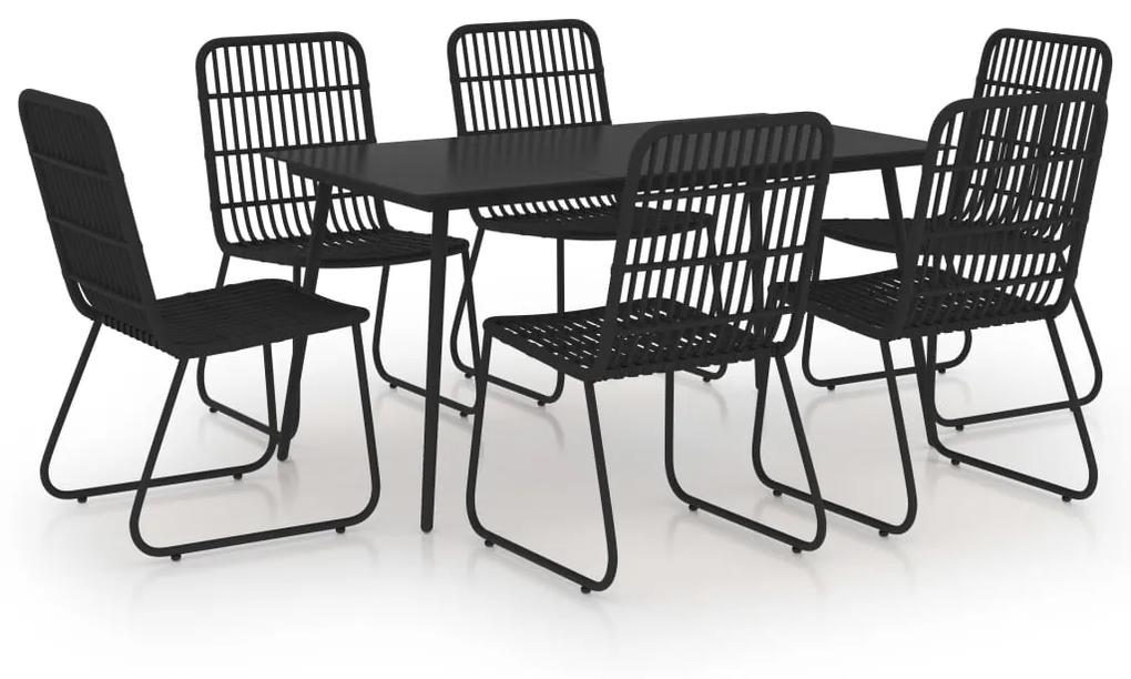 3060246 vidaXL Set mobilier de exterior, 7 piese, negru, poliratan și sticlă