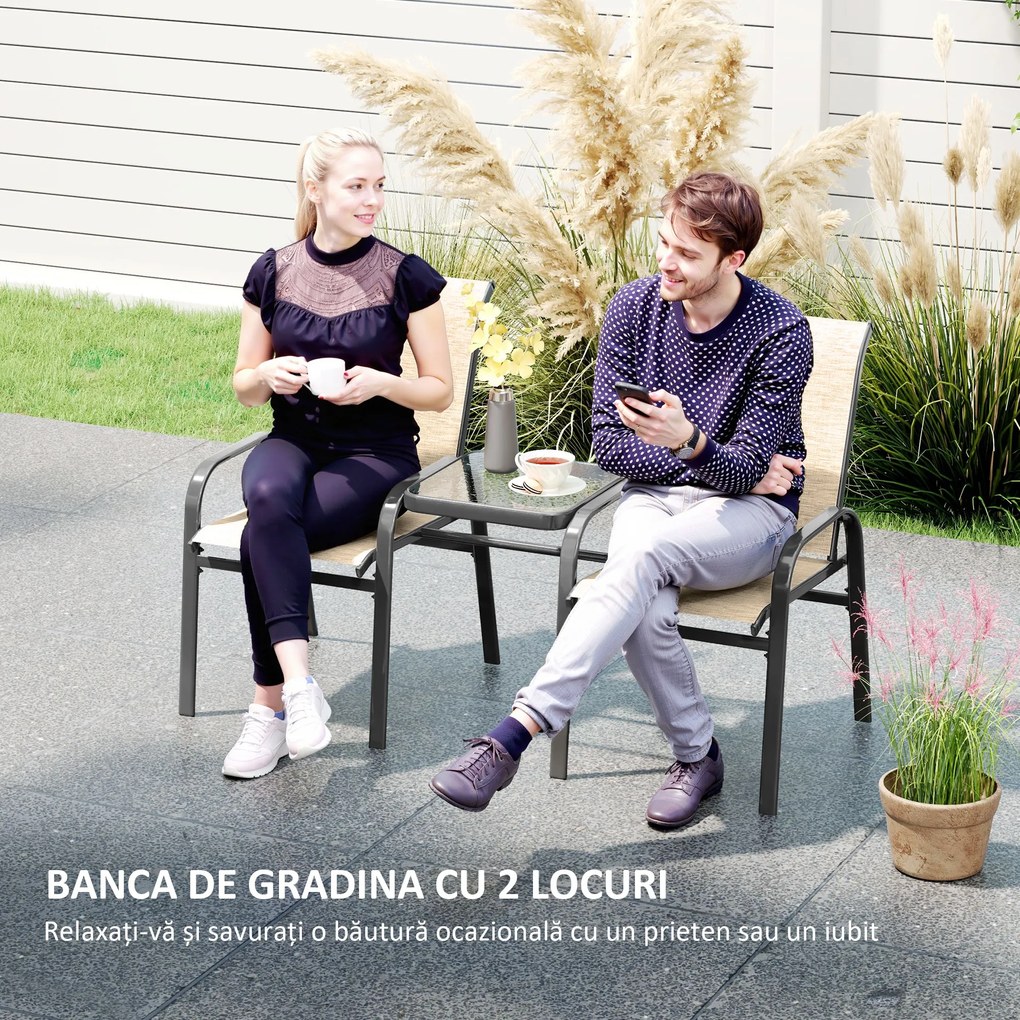 Outsunny Canapea de Grădină cu 2 Locuri și Masă Centrală din Sticlă, Maro și Negru | Aosom Romania
