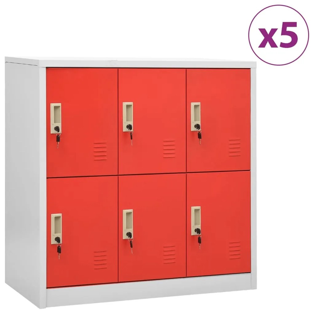 vidaXL Dulapuri vestiar 5 buc. gri deschis și roșu 90x45x92,5 cm oțel