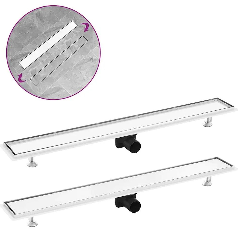 vidaXL Rigolă de duș cu capac 2-în-1, 93 x 14 cm, oțel inoxidabil