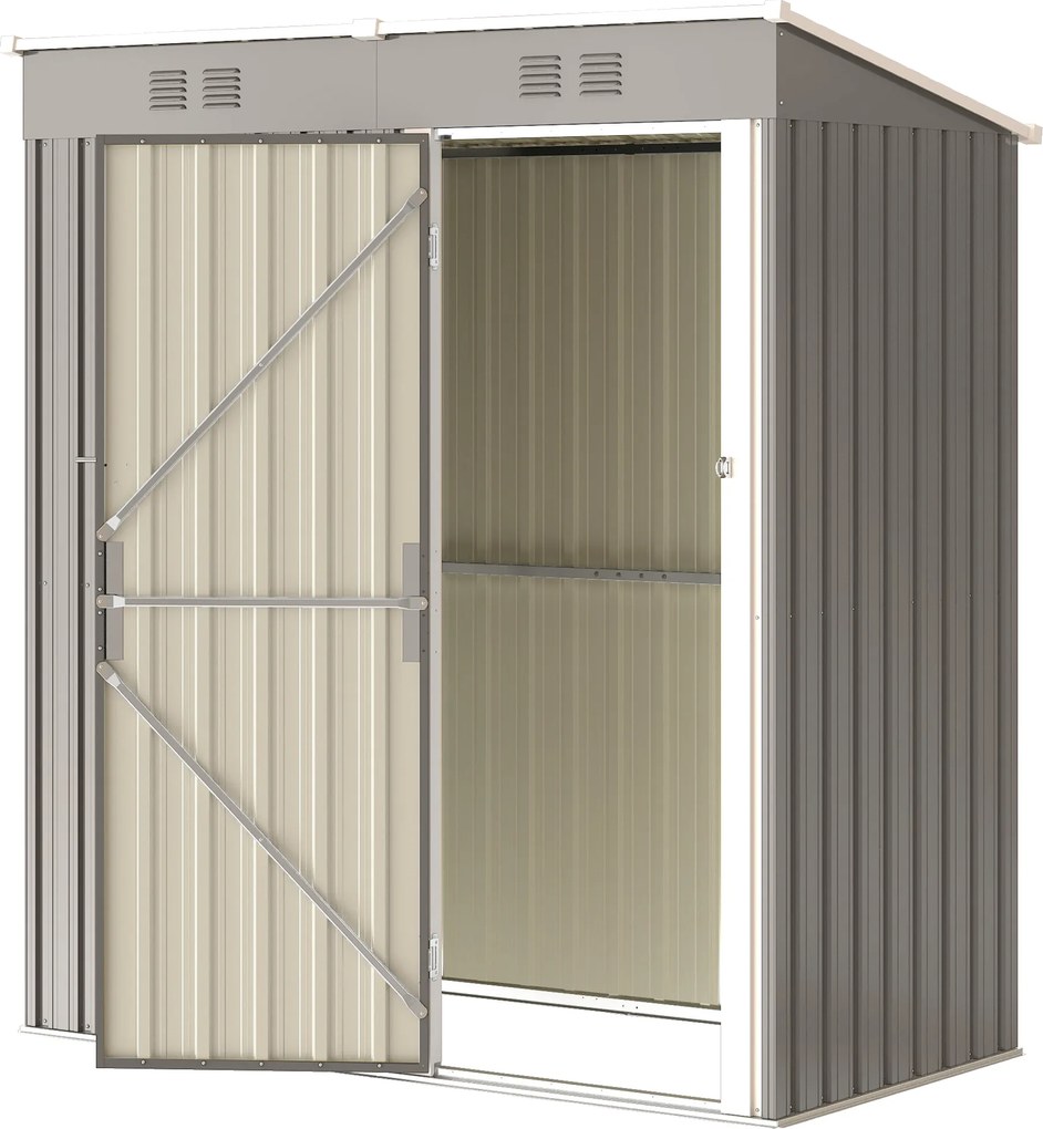 Outsunny Magazie de grădină din metal tip sprijinit 2 grile de aerisire acoperiș înclinat anti-UV 163x90x179cm Gri deschis | Aosom Romania