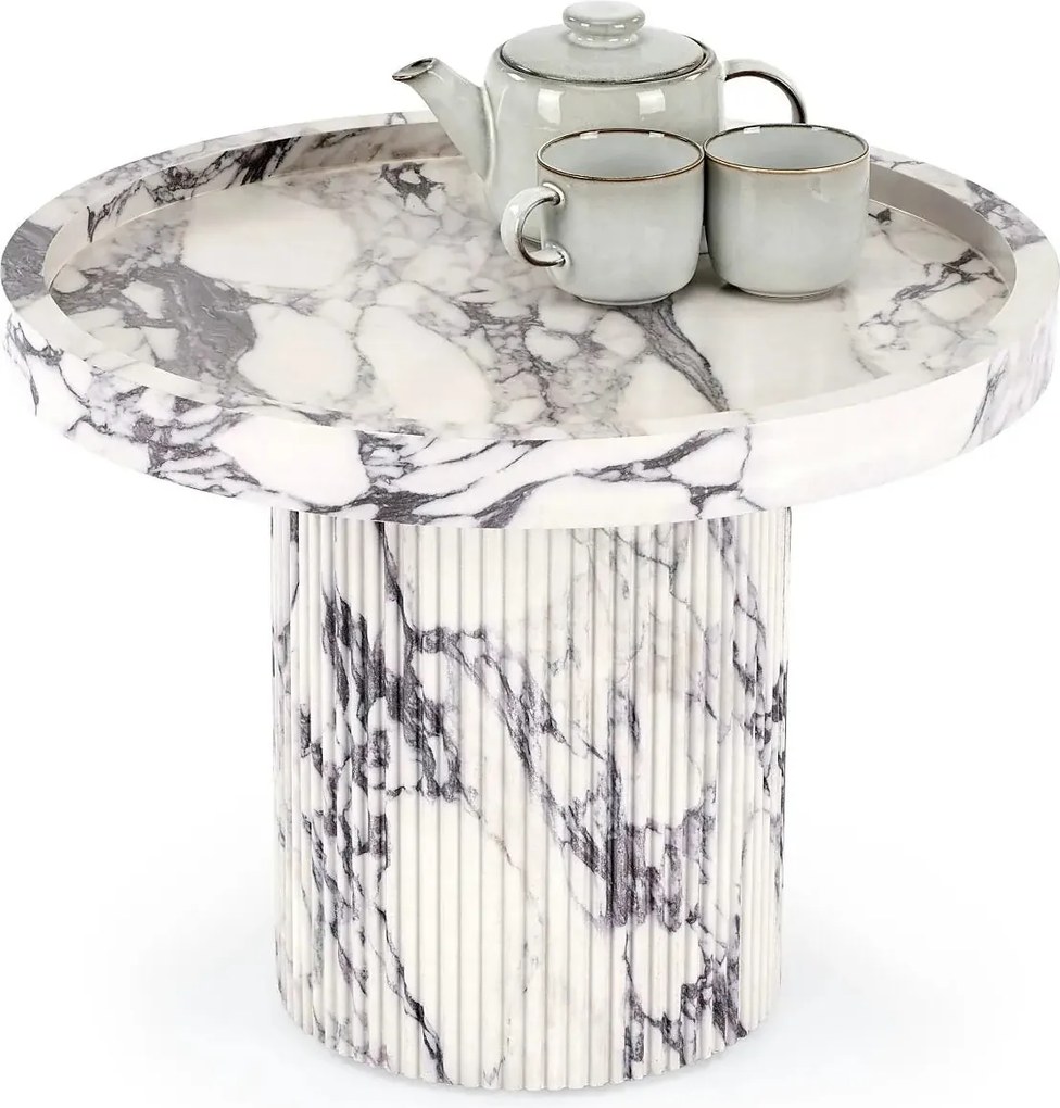 Masuta cafea AMARETTO, efect de marmura alb, 60x46 cm