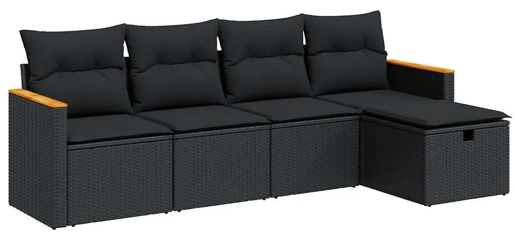 3325898 vidaXL Set mobilier de grădină cu perne, 5 piese, negru, poliratan