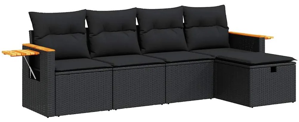 3325954 vidaXL Set mobilier de grădină cu perne, 5 piese, negru, poliratan