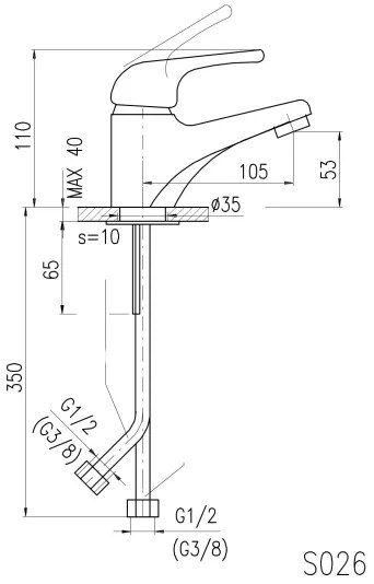 Baterie pentru lavoar RAV Slezák SA026.0 SAZAVA, 11,5 cm, crom lucios