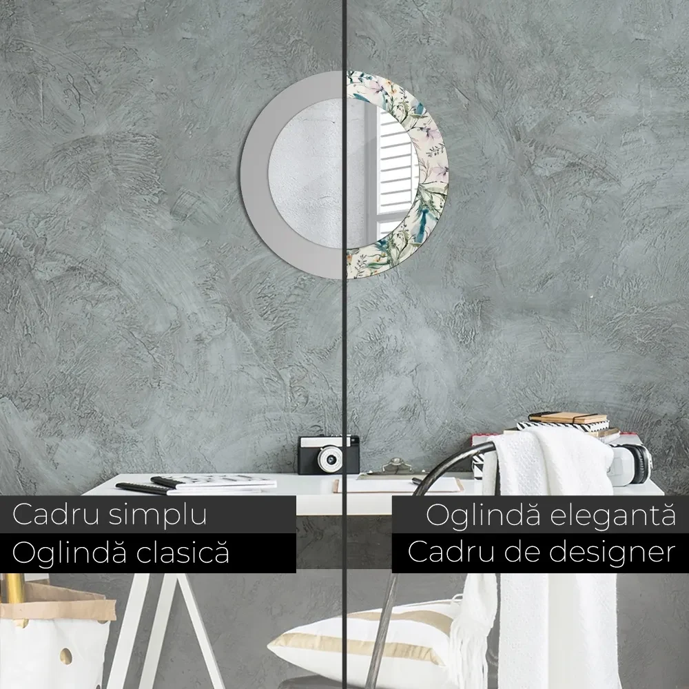 Oglinda cu decor rotunda Flori de acuarelă