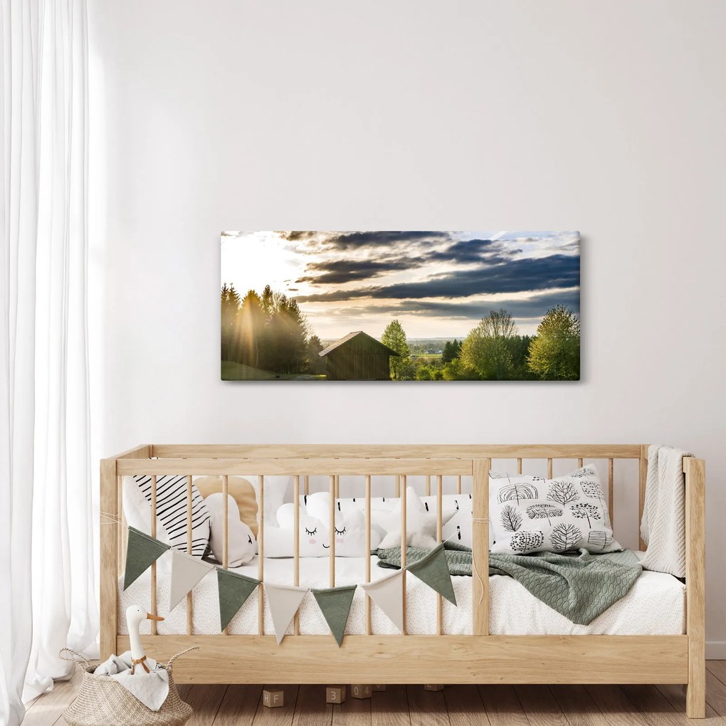 Tablou cu cabana pe luncă (120x50 cm)