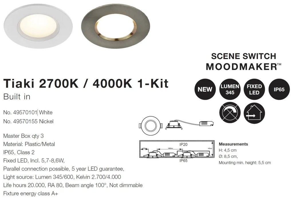 Spot LED incastrabil pentru baie IP65 Tiaki alb 2700K / 4000K MOODMAKER