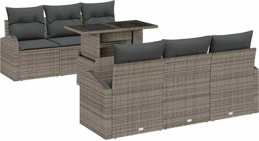vidaXL Set de canapele pentru grădină cu pernă 7 pcs Gri Rattan poli