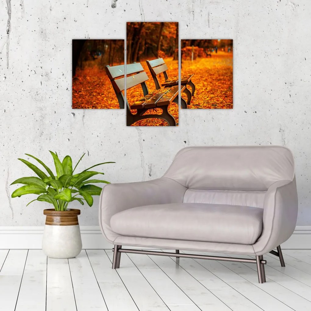 Tablou cu banca toamna (90x60 cm)