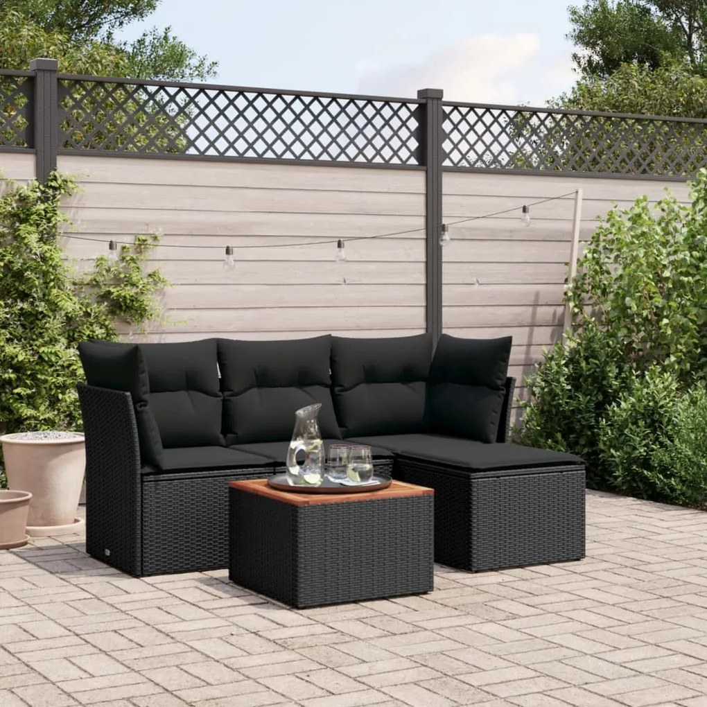 vidaXL Set mobilier de grădină cu perne, 5 piese, negru, poliratan
