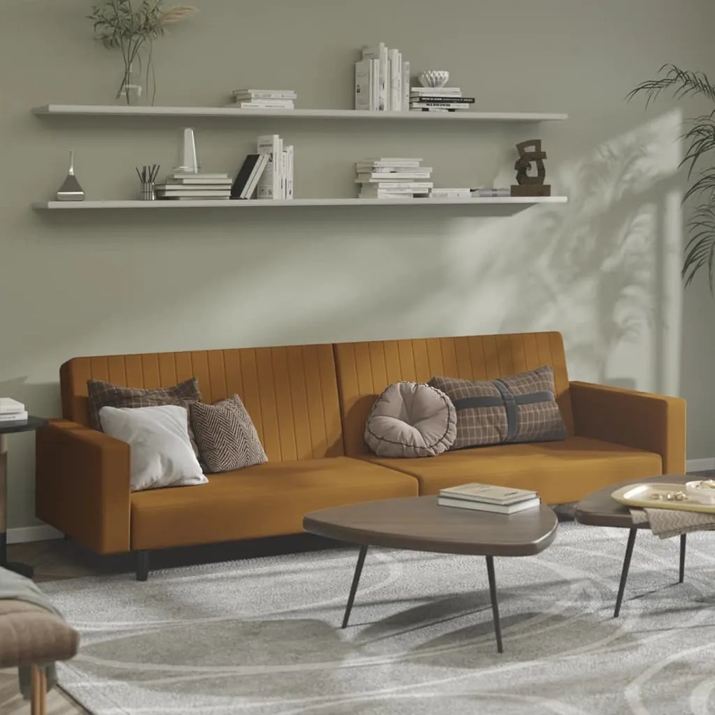 337658 vidaXL Canapea extensibilă cu 2 locuri, maro, catifea