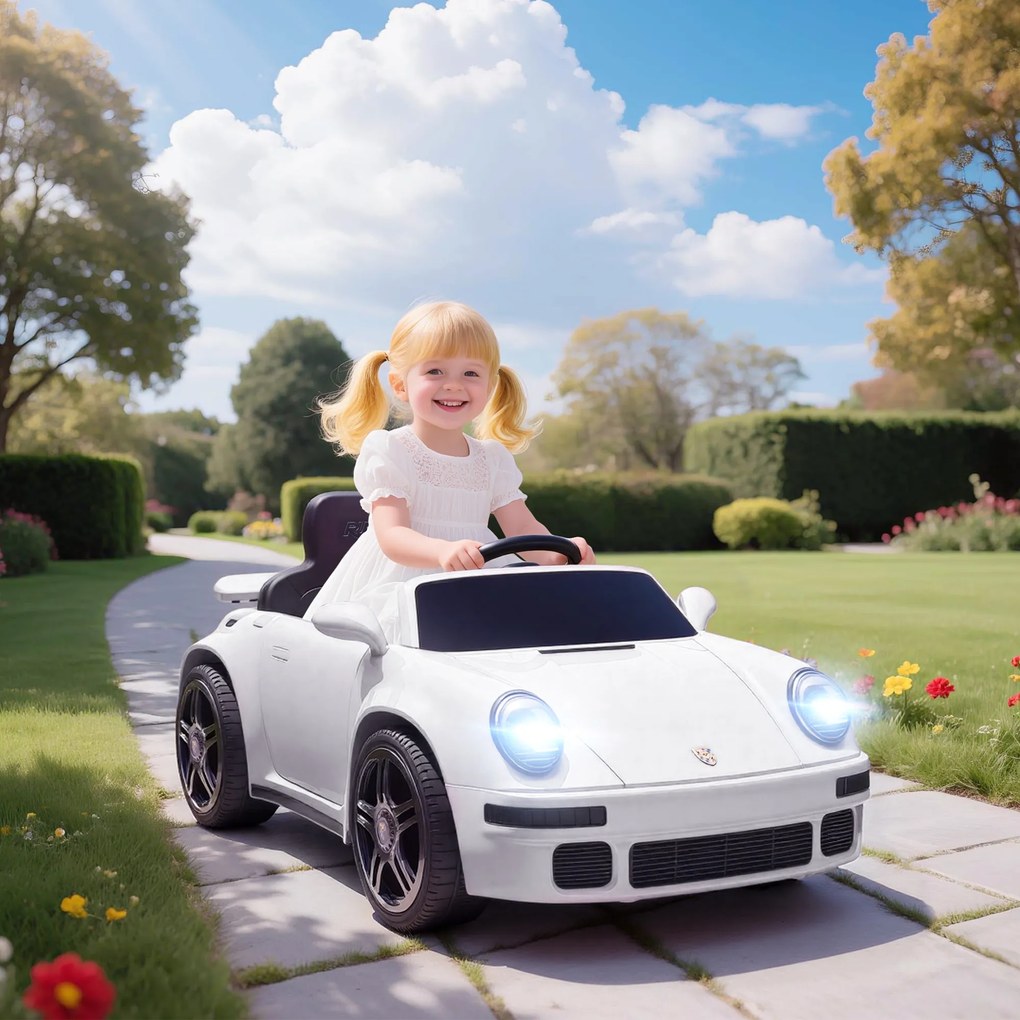 AIYAPLAY Mașină electrică pentru copii, vehicul electric 12V, telecomandă 2,4G, faruri, muzică, claxon, 103 x 55 x 44 cm, alb | Aosom Romania