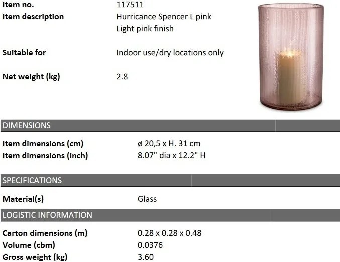 Suport lumanare design LUX Spencer L pink