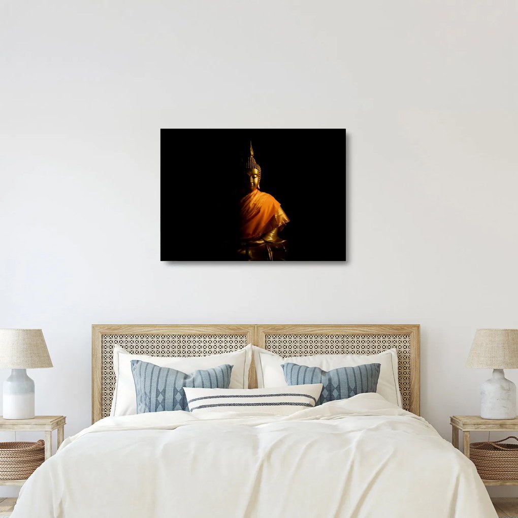 Tablou pe sticlă - Statuia lui Buddha de aur (70x50 cm)