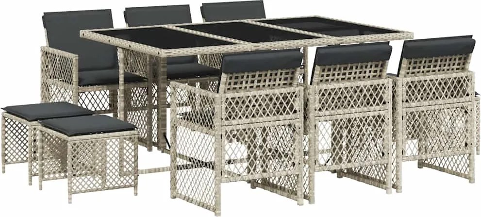 vidaXL Set mobilier de grădină cu perne 11 piese gri deschis poliratan