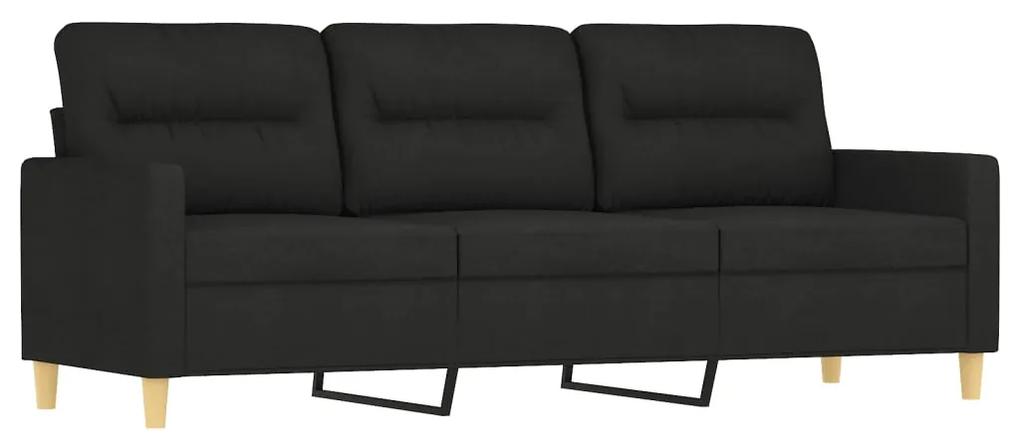 Canapea cu 3 locuri cu taburet, negru, 180 cm, material textil Negru, 198 x 77 x 80 cm