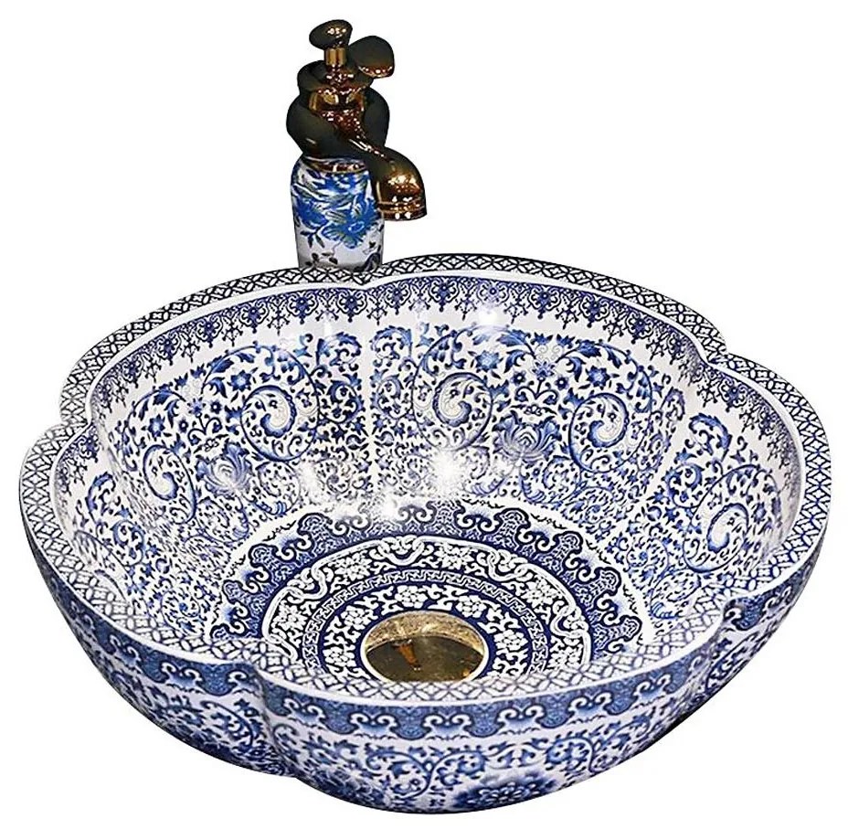 REA-U5666 - Lavoar pentru blat VIVIEN, Ø 42,5 cm, din ceramică, model ornamental