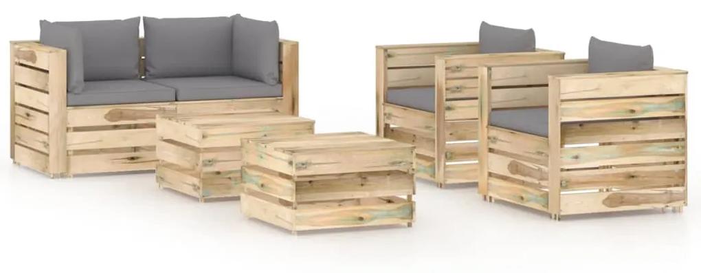 Set mobilier de gradina cu perne, 6 piese, lemn tratat verde Gri si maro, 6