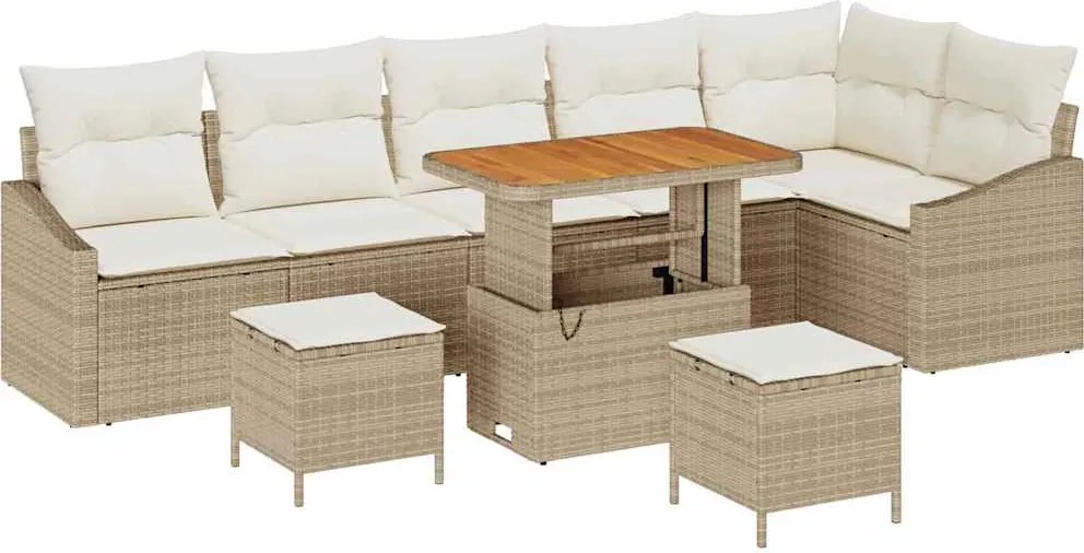 vidaXL Set de canapele pentru grădină cu pernă 9 pcs Bej poliratan