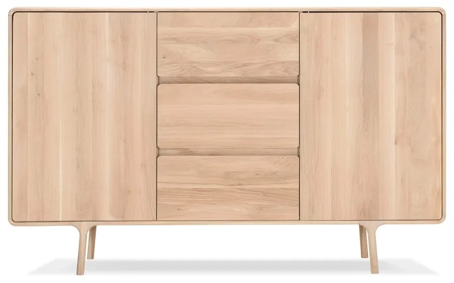 Comodă din lemn masiv de stejar cu 3 sertare Gazzda Fawn, lățime 180 cm