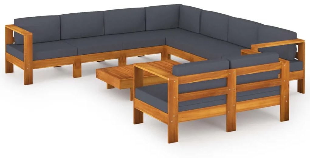 3057961 vidaXL Set mobilier grădină cu perne, gri închis, 9 piese, lemn acacia