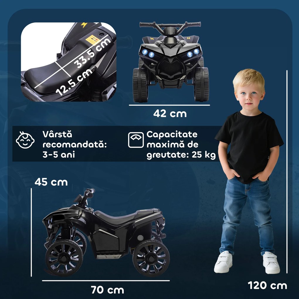 AIYAPLAY ATV Electric 6V pentru Copii, Vehicul cu 4 Roți cu Muzică și Faruri LED, pentru Vârste între 3-8 Ani, Roșu | Aosom Romania